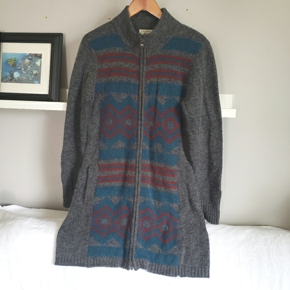 Royal Robbins Long Zippered Wool Blend Sweater Coat Size Large - Picture 1 of 5